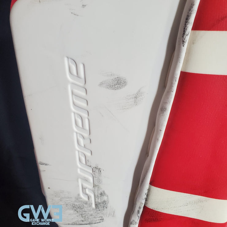Jake Oettinger Game Worn Used Goalie Pads & Glove Set 2018-19 Boston University BU Last Season AS-03151
