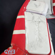 Jake Oettinger Game Worn Used Goalie Pads & Glove Set 2018-19 Boston University BU Last Season AS-03151