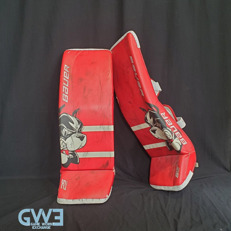 Jake Oettinger Game Worn Used Goalie Pads & Glove Set 2018-19 Boston University BU Last Season AS-03151
