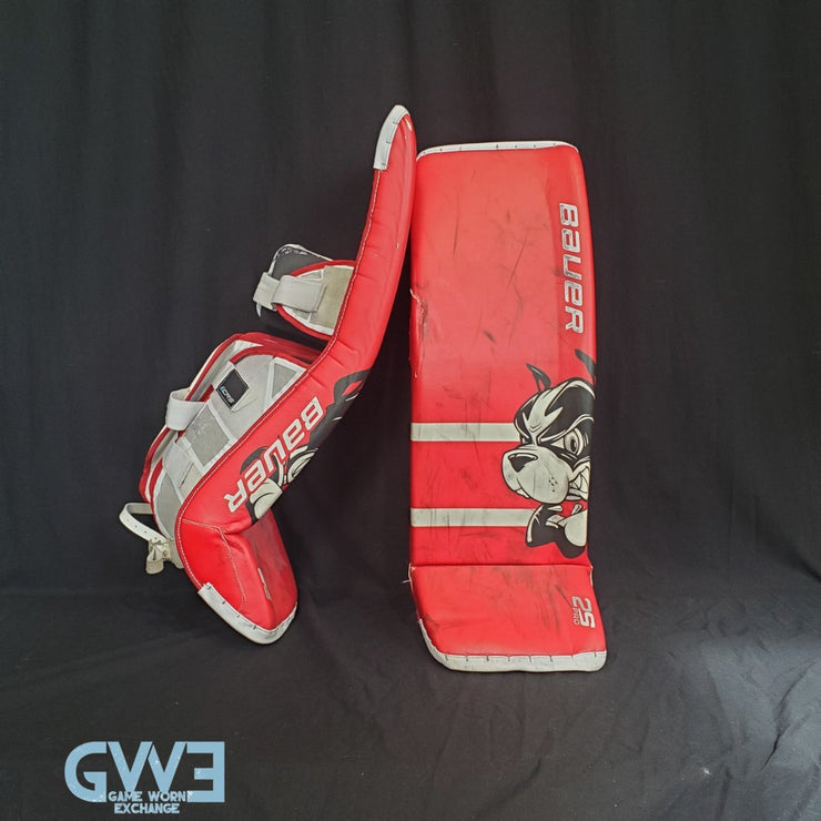Jake Oettinger Game Worn Used Goalie Pads & Glove Set 2018-19 Boston University BU Last Season AS-03151