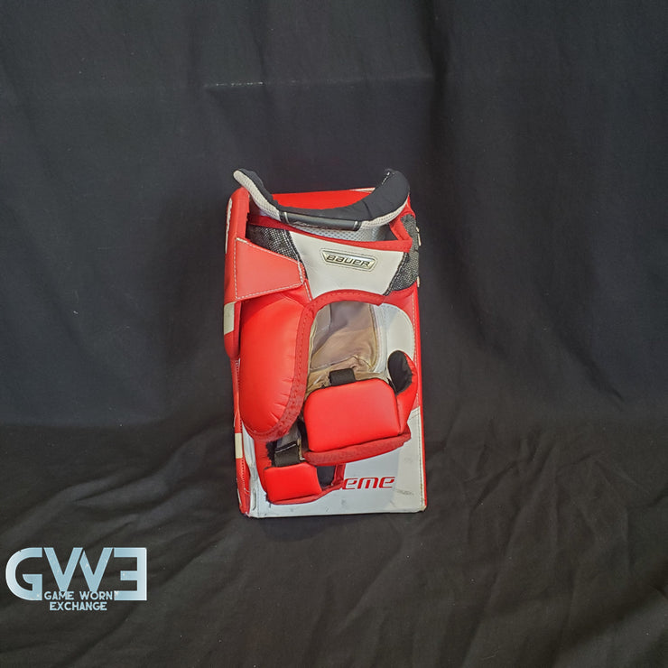 Jake Oettinger Game Worn Used Goalie Pads & Glove Set 2018-19 Boston University BU Last Season AS-03151