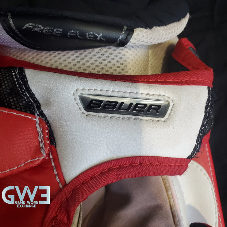 Jake Oettinger Game Worn Used Goalie Pads & Glove Set 2018-19 Boston University BU Last Season AS-03151