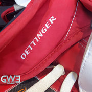 Jake Oettinger Game Worn Used Goalie Pads & Glove Set 2018-19 Boston University BU Last Season AS-03151