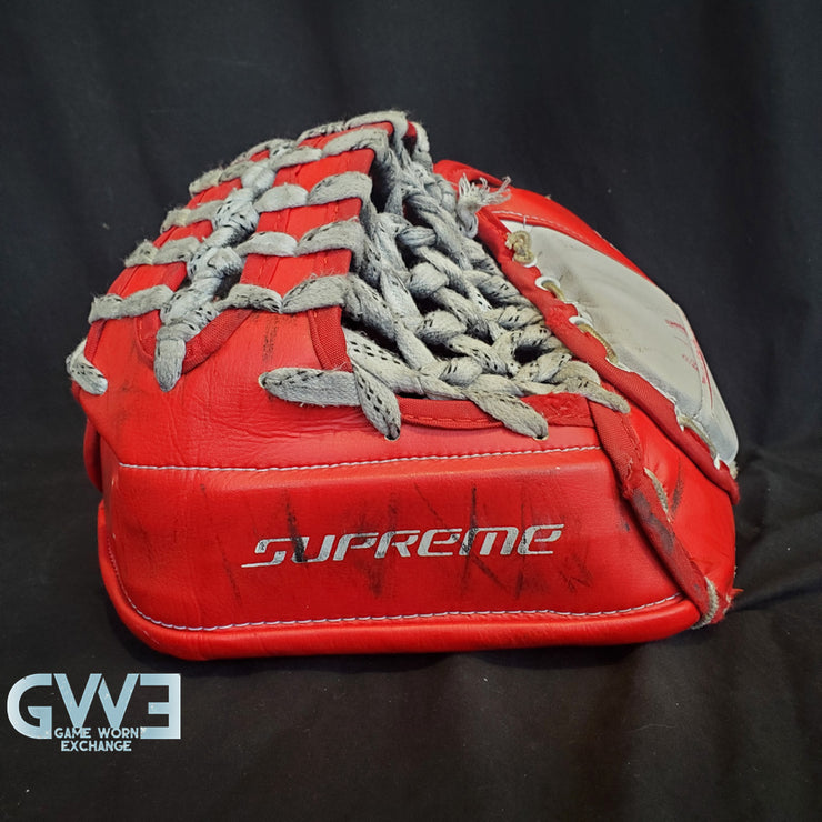 Jake Oettinger Game Worn Used Goalie Pads & Glove Set 2018-19 Boston University BU Last Season AS-03151
