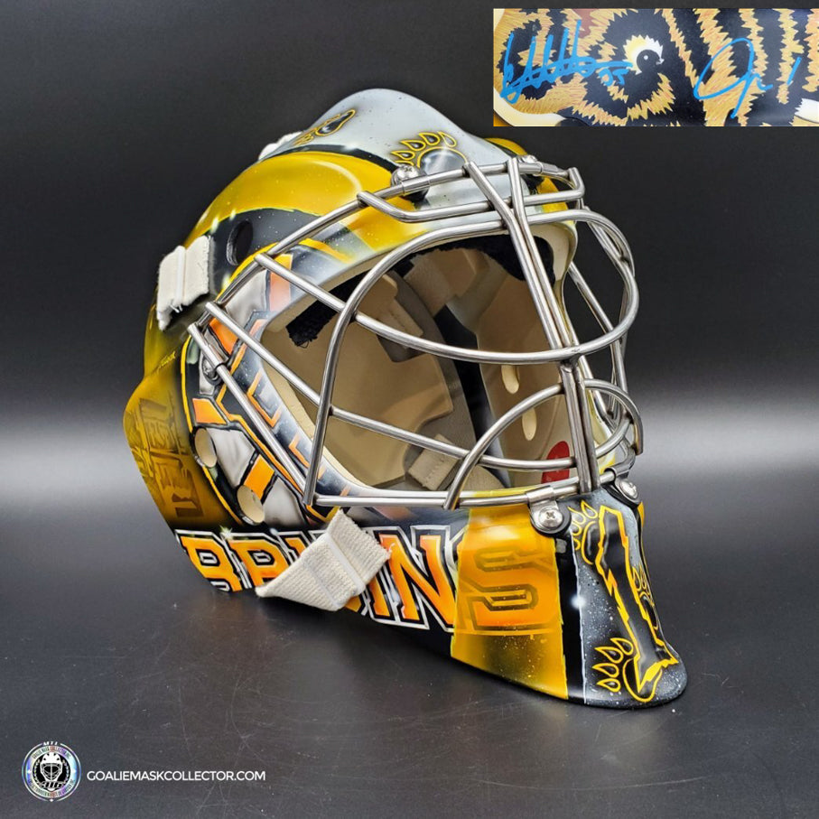 Jeremy Swayman Signed Goalie Mask 2023 Boston Tribute Signature Edition. Goalie Mask Collector.