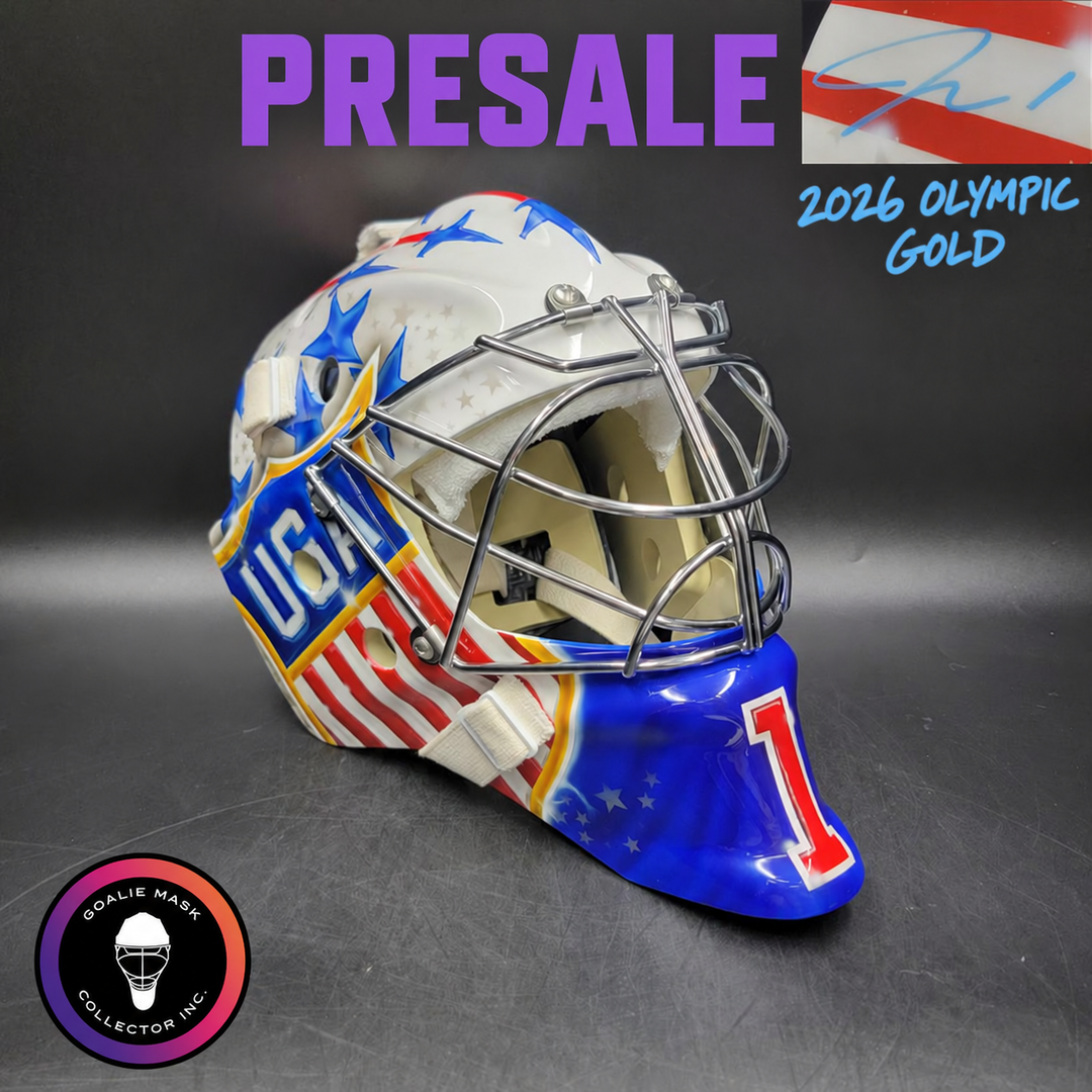 Jeremy Swayman Signed Goalie Mask 2026 OLYMPICS Team USA Signature Edition and Added INSCRIPTION "2026 OLYMPIC GOLD. Goalie Mask Collector.