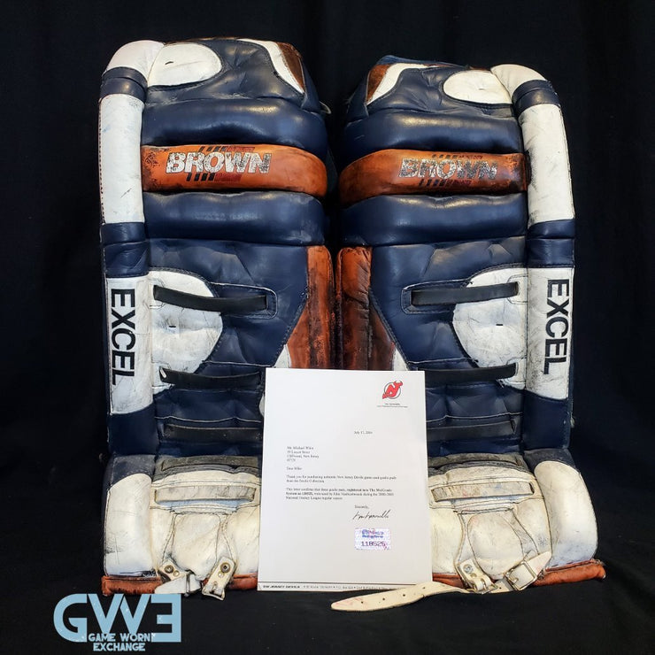 John Vanbiesbrouck Game Worn Pads Photomatched to New York Islanders and New Jersey Devils AS-02999