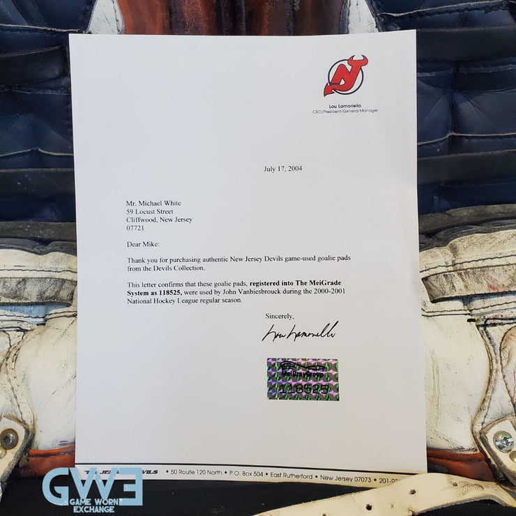 John Vanbiesbrouck Game Worn Pads Photomatched to New York Islanders and New Jersey Devils AS-02999