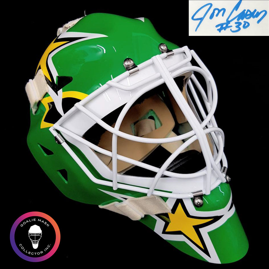 Jon Casey Signed Goalie Mask North Stars Minnesota Green Signature Edition Tribute. Goalie Mask Collector.