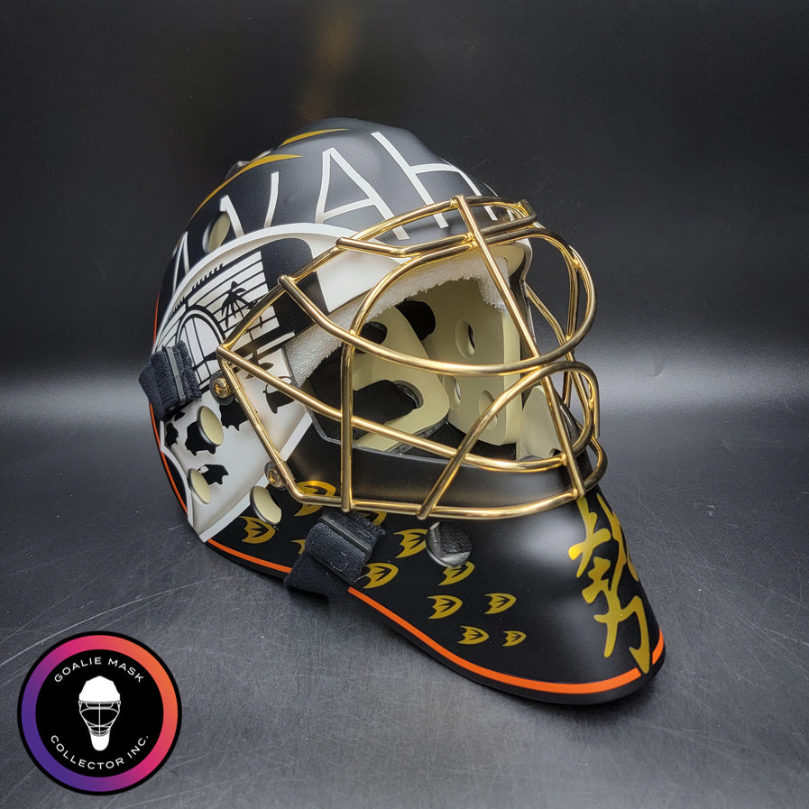 Jonas Hiller Unsigned Goalie Mask 2012 Anaheim + 24k Gold Plated Grill Tribute