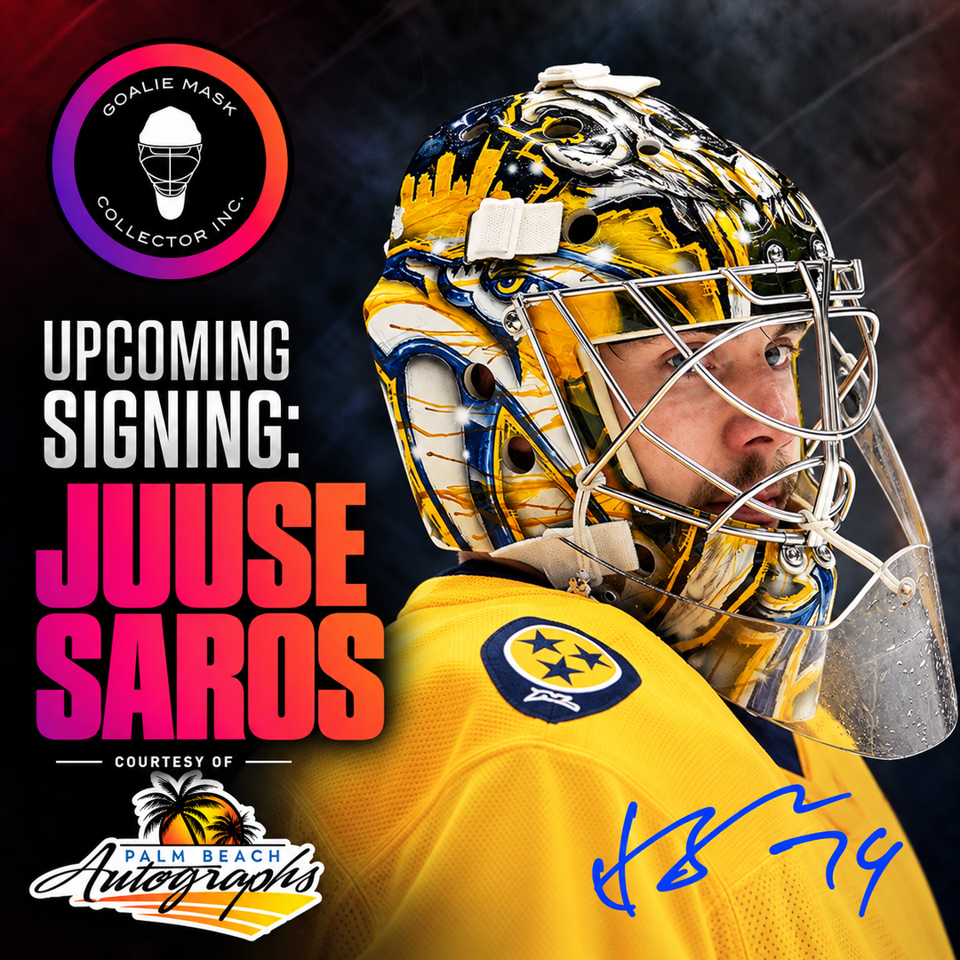 Juuse Saros upcoming signing 2026 courtesy of Palm Beach Autographs — Goalie Mask Collector