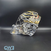 Logan Thompson Game Worn Goalie Mask 2021-22 Las Vegas Golden Knights Painted by Dave Fried Friedesigns on Bauer Shell Photomatched AS-03152