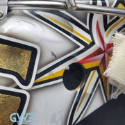 Logan Thompson Game Worn Goalie Mask 2021-22 Las Vegas Golden Knights Painted by Dave Fried Friedesigns on Bauer Shell Photomatched AS-03152