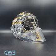 Logan Thompson Game Worn Goalie Mask 2021-22 Las Vegas Golden Knights Painted by Dave Fried Friedesigns on Bauer Shell Photomatched AS-03152