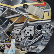 Logan Thompson Game Worn Goalie Mask 2021-22 Las Vegas Golden Knights Painted by Dave Fried Friedesigns on Bauer Shell Photomatched AS-03152