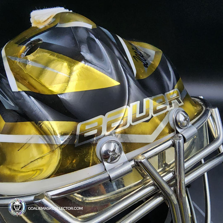 Logan Thompson Game Worn Goalie Mask 2022-23 Las Vegas Golden Knights Stanley Cup Championship Year Painted by Dave Fried Friedesigns on Bauer Shell Photomatched AS-02838