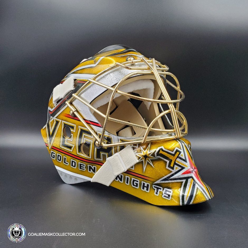 Logan Thompson Goalie Mask Unsigned Las Vegas 2023 Tribute + 24k Gold Plated Grill