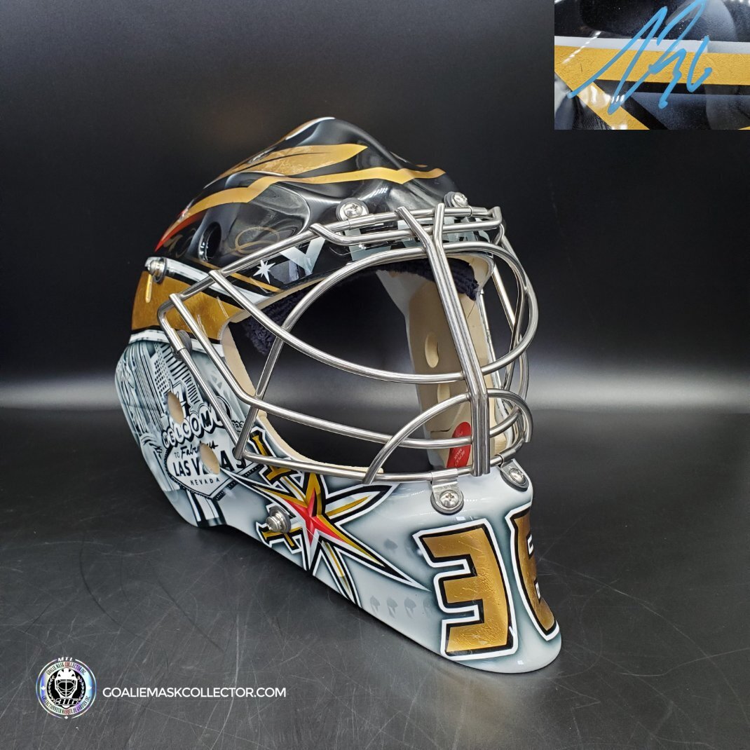 Logan Thompson Signed Goalie Mask Las Vegas 2022 Signature Edition. Goalie Mask Collector.
