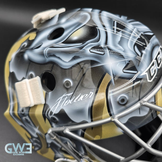 Marc-Andre Fleury Goalie Mask Game Issued 2015 Pittsburgh Penguins Made by Lefevre Painted by Griff Stephane Bergeron on CCM Shell AS-02962