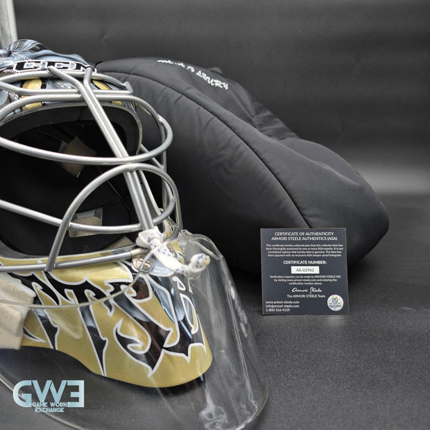 Marc-Andre Fleury Goalie Mask Game Issued 2015 Pittsburgh Penguins Made by Lefevre Painted by Griff Stephane Bergeron on CCM Shell AS-02962