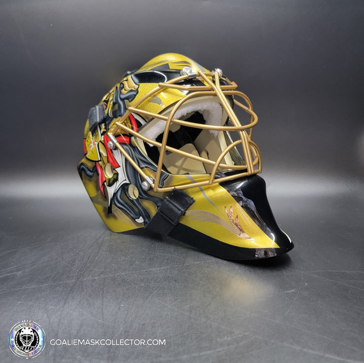 Marc-Andre Fleury Goalie Mask Unsigned 2017 Las Vegas First Year Edition Tribute + Powder Coated Gold Grill