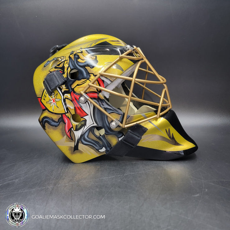 Marc-Andre Fleury Goalie Mask Unsigned 2017 Las Vegas First Year Edition Tribute + Powder Coated Gold Grill