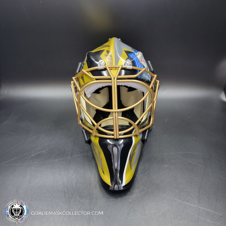 Marc-Andre Fleury Goalie Mask Unsigned 2017 Las Vegas First Year Edition Tribute + Powder Coated Gold Grill