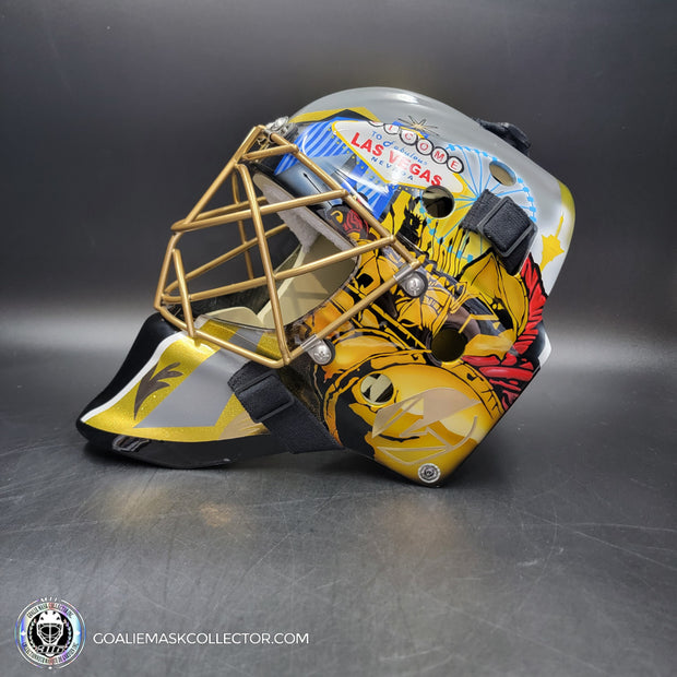Marc-Andre Fleury Goalie Mask Unsigned 2017 Las Vegas First Year Edition Tribute + Powder Coated Gold Grill