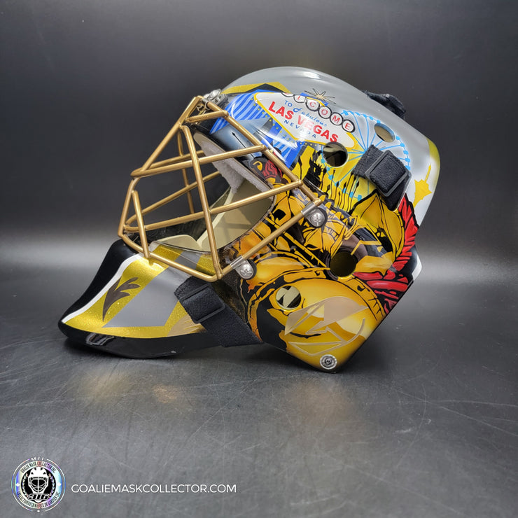 Marc-Andre Fleury Goalie Mask Unsigned 2017 Las Vegas First Year Edition Tribute + Powder Coated Gold Grill