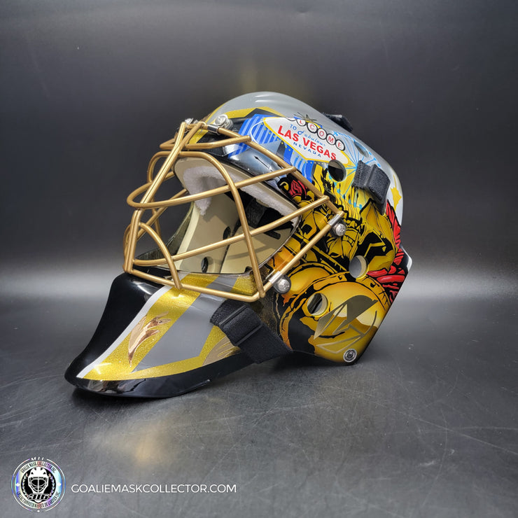 Marc-Andre Fleury Goalie Mask Unsigned 2017 Las Vegas First Year Edition Tribute + Powder Coated Gold Grill