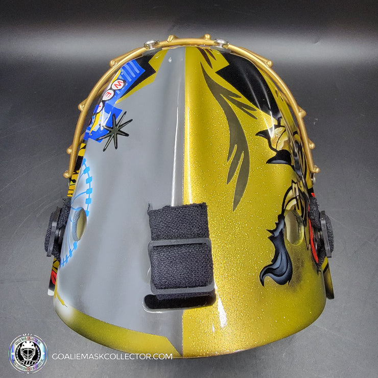 Marc-Andre Fleury Goalie Mask Unsigned 2017 Las Vegas First Year Edition Tribute + Powder Coated Gold Grill
