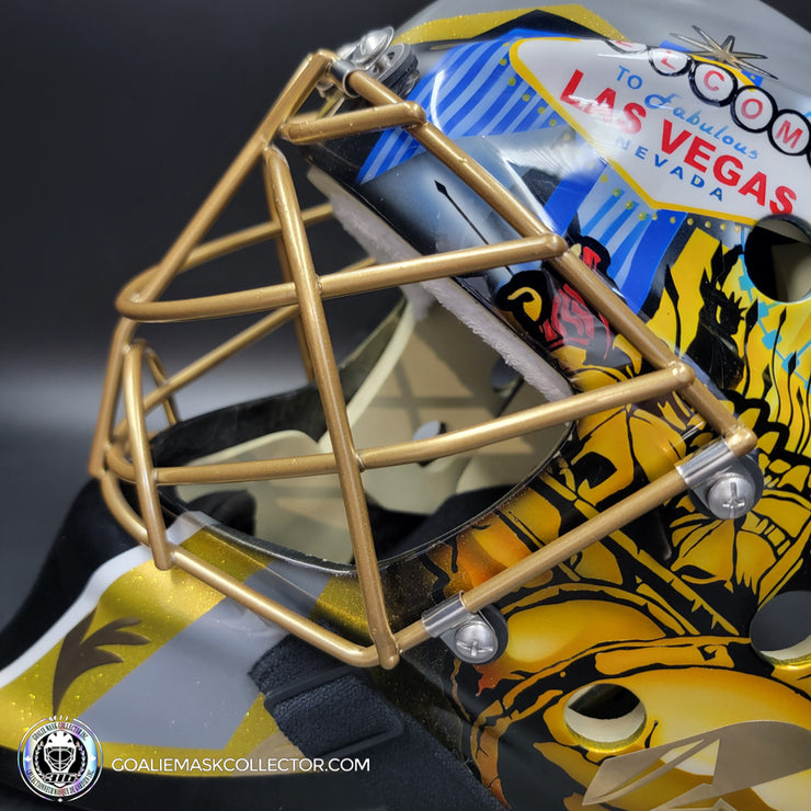 Marc-Andre Fleury Goalie Mask Unsigned 2017 Las Vegas First Year Edition Tribute + Powder Coated Gold Grill