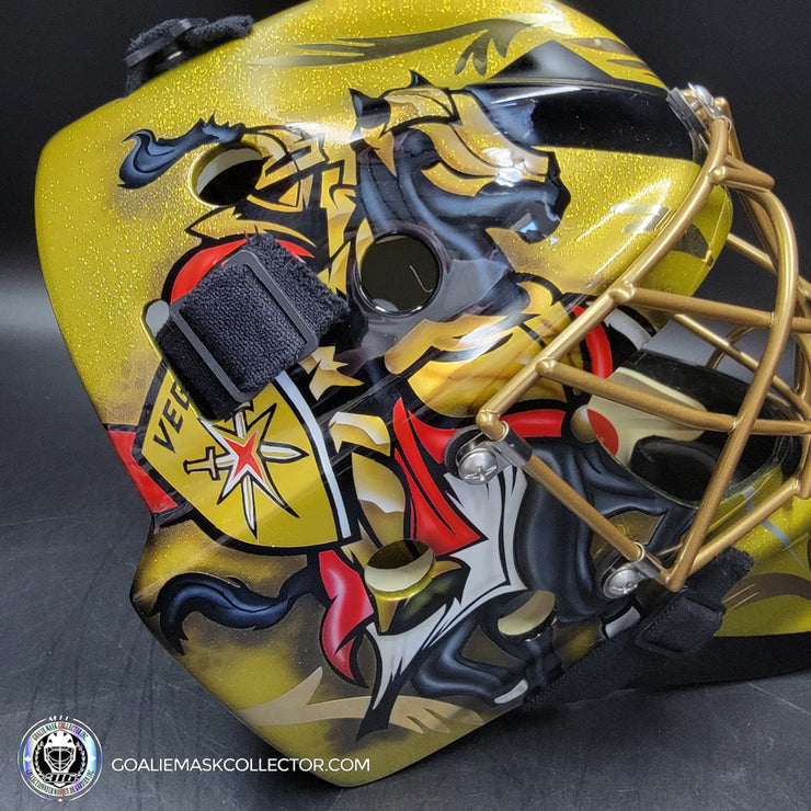 Marc-Andre Fleury Goalie Mask Unsigned 2017 Las Vegas First Year Edition Tribute + Powder Coated Gold Grill