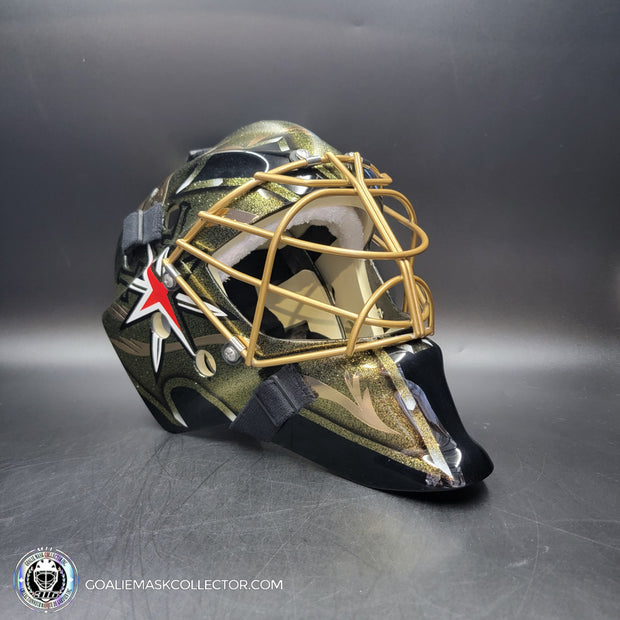 Marc-Andre Fleury Goalie Mask Unsigned 2020 Las Vegas Tribute + Powder Coated Gold Grill