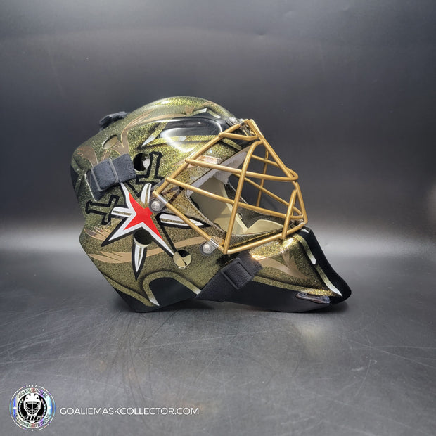 Marc-Andre Fleury Goalie Mask Unsigned 2020 Las Vegas Tribute + Powder Coated Gold Grill