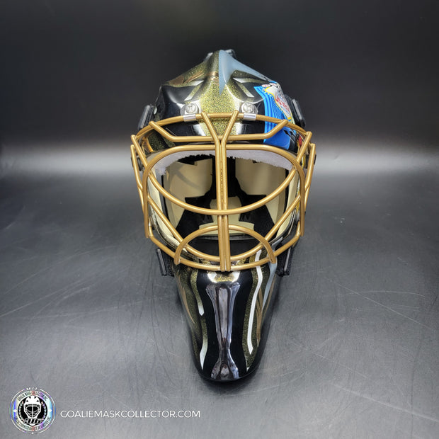 Marc-Andre Fleury Goalie Mask Unsigned 2020 Las Vegas Tribute + Powder Coated Gold Grill