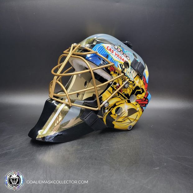 Marc-Andre Fleury Goalie Mask Unsigned 2020 Las Vegas Tribute + Powder Coated Gold Grill
