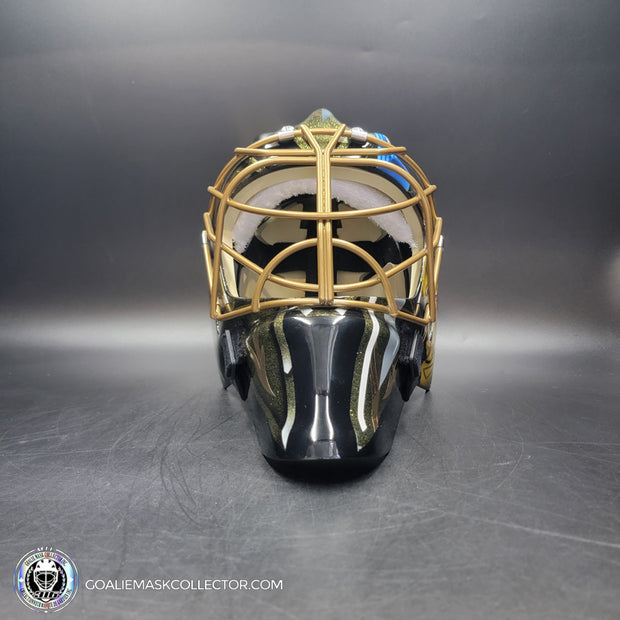 Marc-Andre Fleury Goalie Mask Unsigned 2020 Las Vegas Tribute + Powder Coated Gold Grill