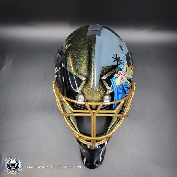 Marc-Andre Fleury Goalie Mask Unsigned 2020 Las Vegas Tribute + Powder Coated Gold Grill