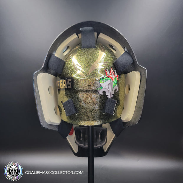 Marc-Andre Fleury Goalie Mask Unsigned 2020 Las Vegas Tribute + Powder Coated Gold Grill
