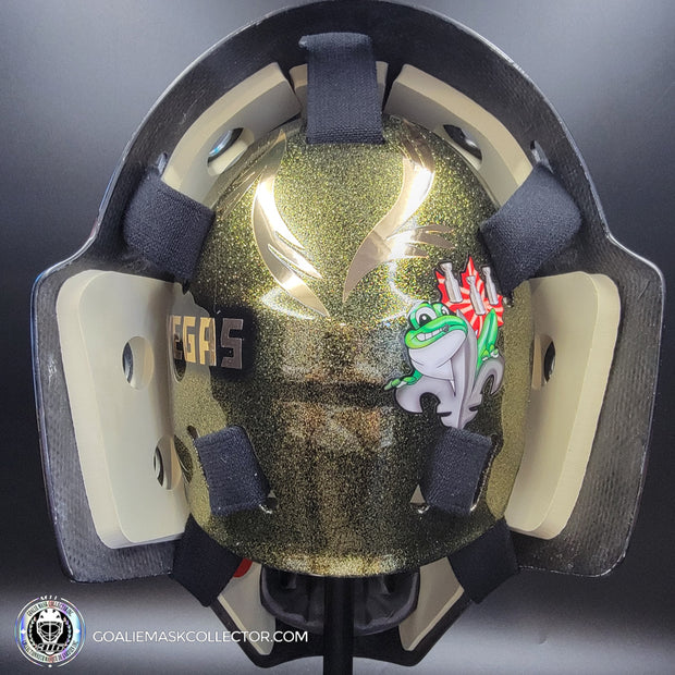 Marc-Andre Fleury Goalie Mask Unsigned 2020 Las Vegas Tribute + Powder Coated Gold Grill