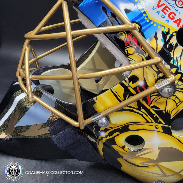 Marc-Andre Fleury Goalie Mask Unsigned 2020 Las Vegas Tribute + Powder Coated Gold Grill