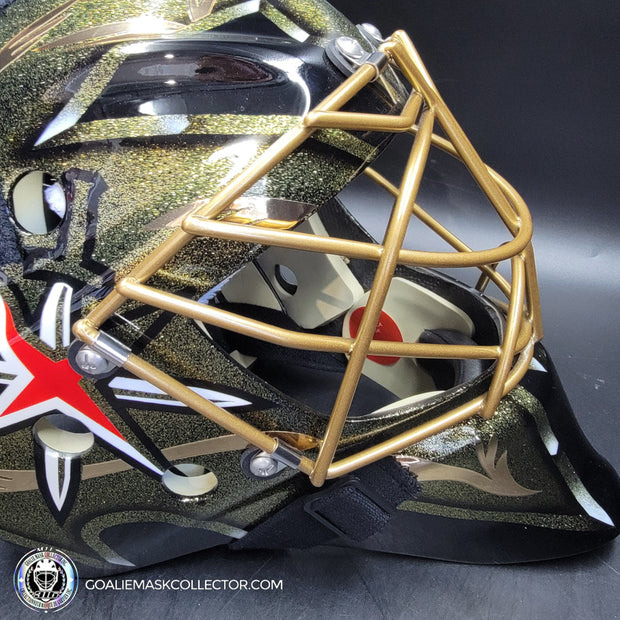 Marc-Andre Fleury Goalie Mask Unsigned 2020 Las Vegas Tribute + Powder Coated Gold Grill