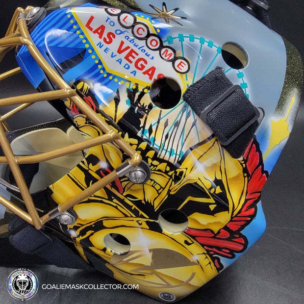 Marc-Andre Fleury Goalie Mask Unsigned 2020 Las Vegas Tribute + Powder Coated Gold Grill