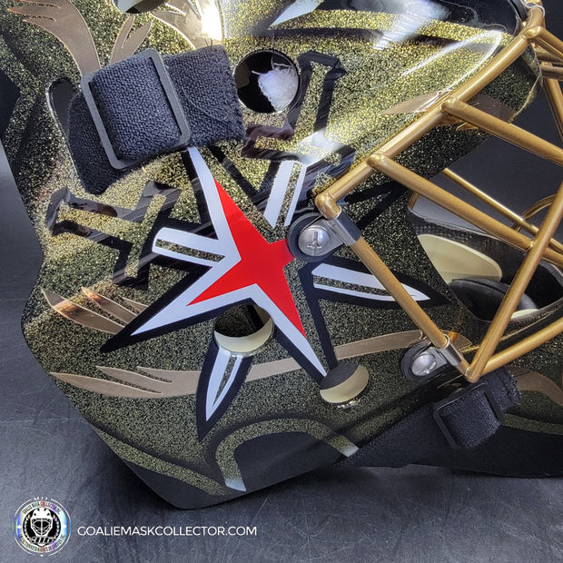 Marc-Andre Fleury Goalie Mask Unsigned 2020 Las Vegas Tribute + Powder Coated Gold Grill