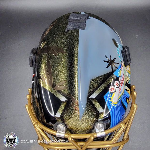 Marc-Andre Fleury Goalie Mask Unsigned 2020 Las Vegas Tribute + Powder Coated Gold Grill
