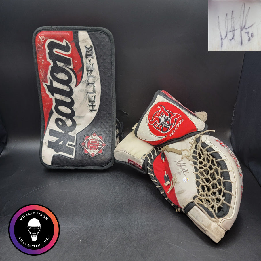 Martin Brodeur Signed Heaton Helite IV Goalie Glove and Blocker AS Edition Hard Signed. Goalie Mask Collector.