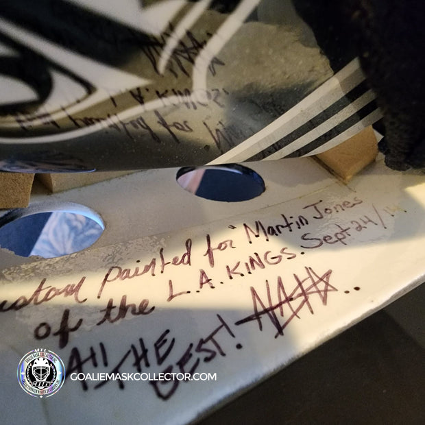 Martin Jones Game Worn Goalie Mask 2014-15 Los Angeles Kings & Team Canada World Championship Vaughn Dom Malerba 2014-AS-02579