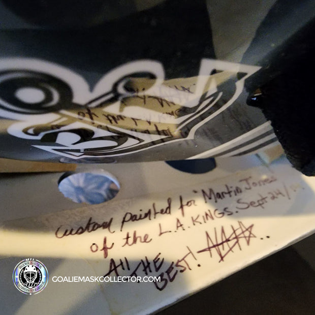 Martin Jones Game Worn Goalie Mask 2014-15 Los Angeles Kings & Team Canada World Championship Vaughn Dom Malerba 2014-AS-02579