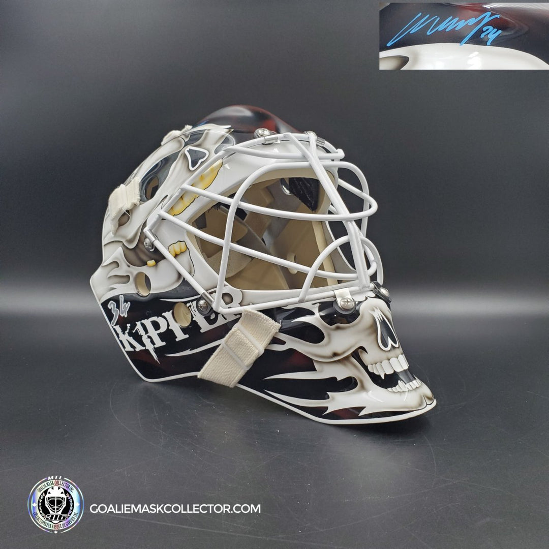 Miikka Kipper Kiprusoff Signed Goalie Mask Calgary V4 2012 White Skull Signature Edition Autographed